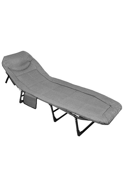 SERSIMO Deluxe Trip folding camping bed with adjustable backrest, chaise longue type, 200x65x29 cm, gray