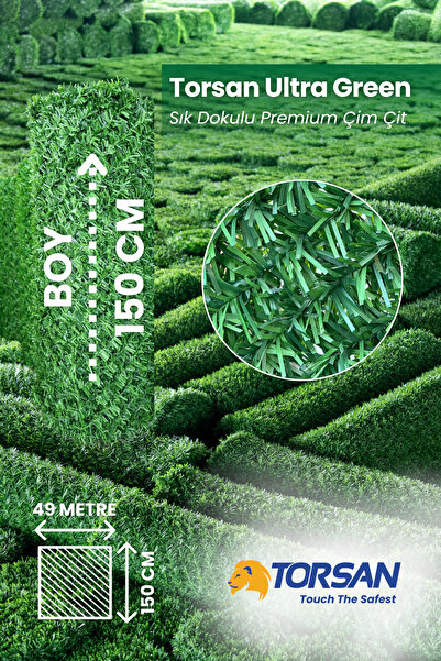 TORSAN Çim Çit – Ultra Green 150 cm x 49 m Sık Dokulu Bahçe Çiti
