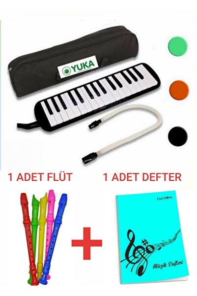 Yuka Melodika 32 Tuşlu Siyah Taşıma Çantalı Çocuk Melodika Nefesli Müzik Aleti Flüt Hediyeli