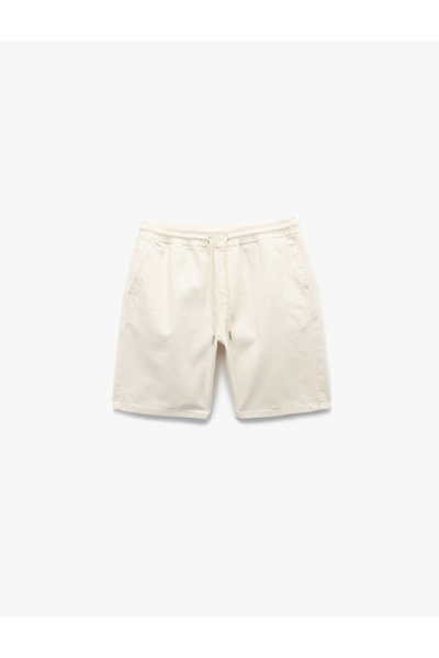 Koton Cotton Relaxed Fit Bermuda Waist Lace-Up Jean Shorts