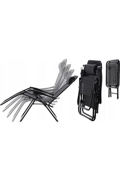 SERSIMO Set of 2 folding sun loungers 90x65x110 cm with table 50x50x50 cm, textilene and metal frame, black