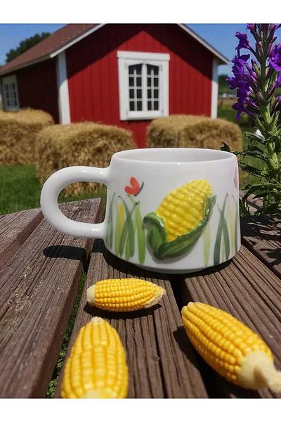Home Ceramic Handcrafted 3D Looking Embossed Corn Pattern Mug