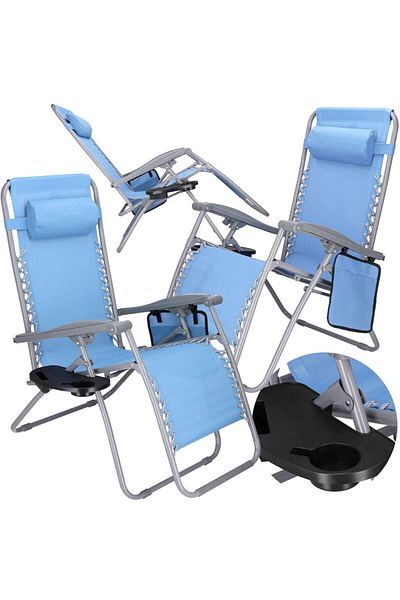SERSIMO Sezlong Scaun Pliant Plaja Sau Gradina, Siesta, Gravitatie Zero, Cu Tetiera, Albastru