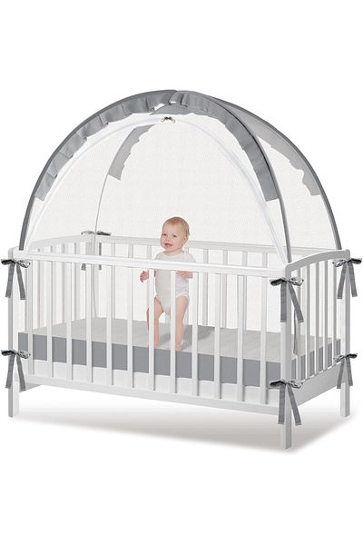 Lumely Crib Tent,Pop Up Breathable Cribs Cover,Canopy with Upgrade Strong Mesh and Durable Zipper,Gray