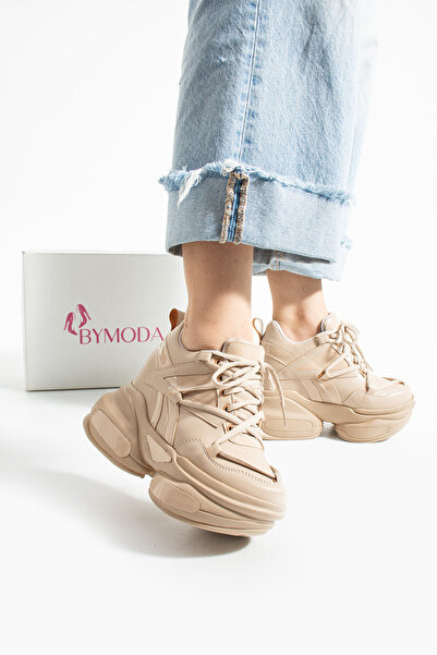 Bymoda Yeni Sezon Gizli Dolgu Toluklu Spor Ayakkabı koyu Bej Nut renk