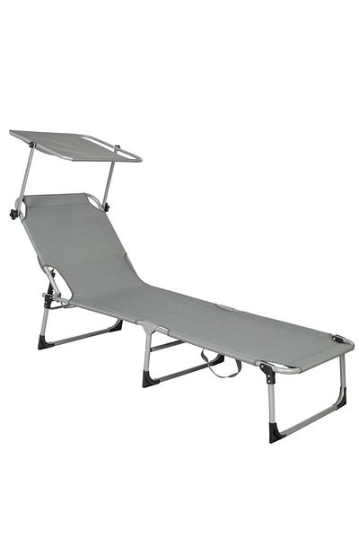 SERSIMO Folding Sun Lounger With Sunshade, 188x57x38cm, Load 120kg, Grey