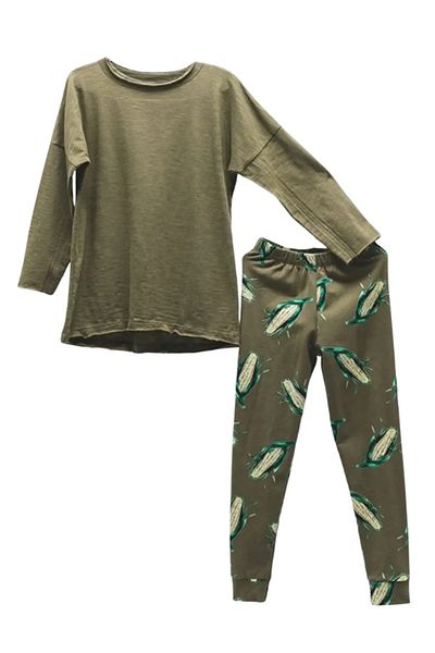 Moi Noi Unisex Children's Cotton 2-Piece Set with Leggings Khaki