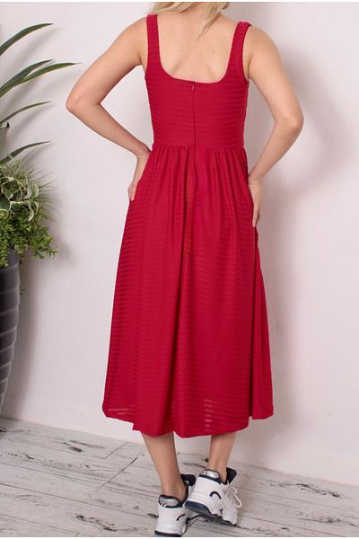 Ceylen Thick Strap Square Neck Skirt Flared Midi Dress