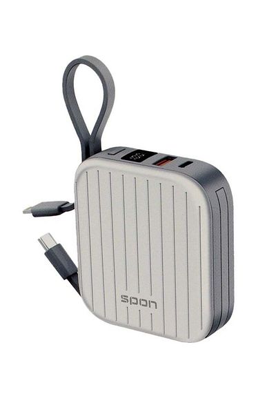 SP ISNUP Spoon Power Bank 10000 Compact with Two Ports USB+PD Lightning and Type-C Cables