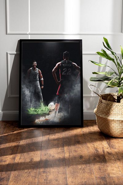 Saturn Jayson Tatum Jimmy Butler Framed Painting - Basketball Nba Poster Painting