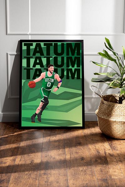 Saturn Jayson Tatum Framed Painting - Basketball Nba Poster Painting