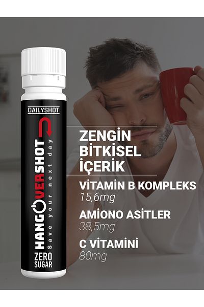 HANGOVERSHOT 2. Box 50% Hangover, Hangover Shot Zero Sugar Herbal Support 4 Pack