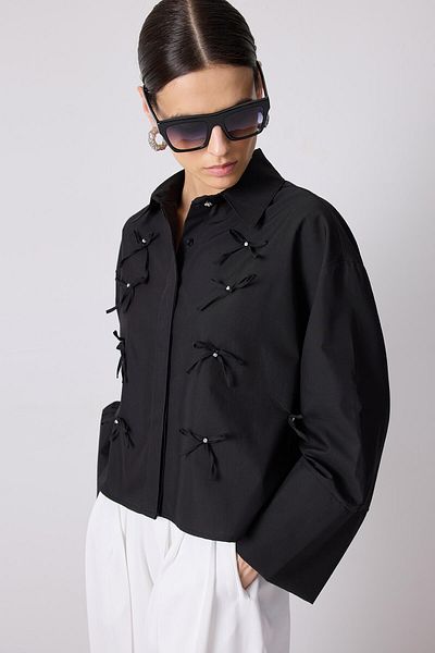 Touché Privé 100% Cotton Oversize Shirt with Bow Detail