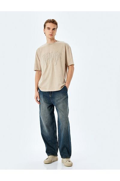 Koton Washable Crew Neck Cotton Short Sleeve Gothic Printed Oversize T-Shirt
