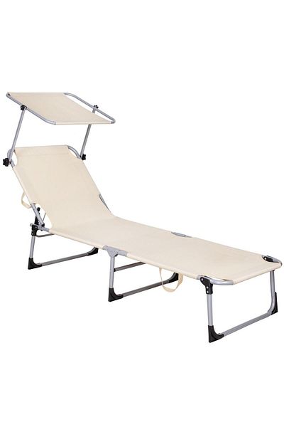 SERSIMO Sezlong pliabil cu parasolar, 188x57x38cm, sarcina 120kg, crem