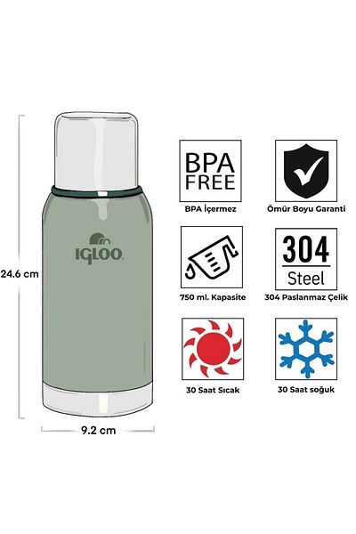 IGLOO Legend Botte 750ml Classic Thermos Flask Green