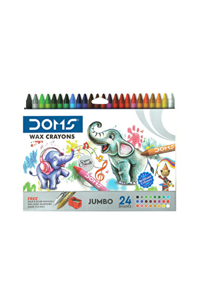 doms 24-Shades Jumbo Wax Crayons with Free Gold and Silver Shade