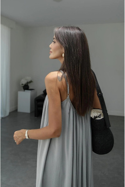 My Blog Gray Strap Relaxed Cut Dress - 3173