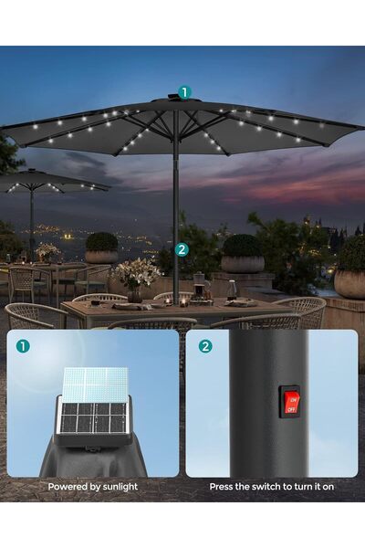 OEM SONGMICS Garden umbrella, solar LED lighting, with crank for opening, tilt system,