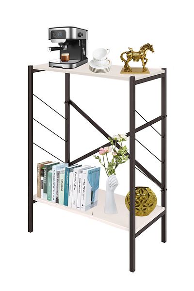 AGD Console Entry Table, Side Table and Coffee Corner, 3-Shelf Wood Bookcase Meets All Your Needs/White
