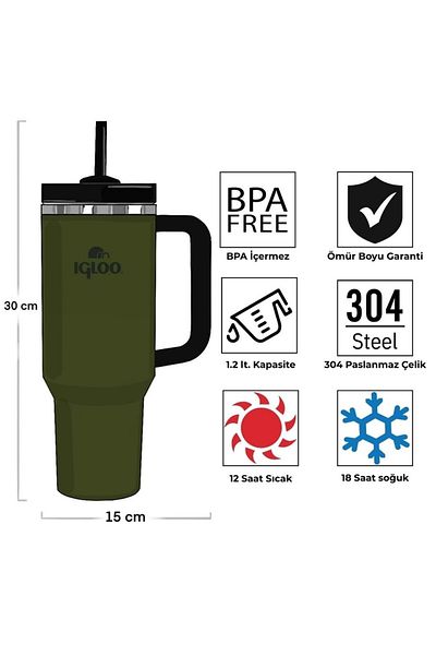 IGLOO Stadler Thermo Mug 1.2 Liter Flask with Straw Green