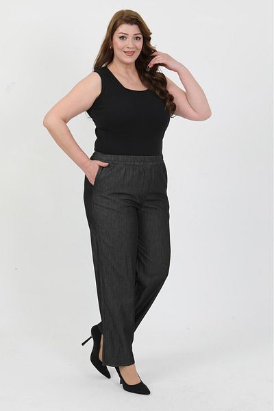 By Alba Collection Women's Black Elastic Waist Plus Size Jeans