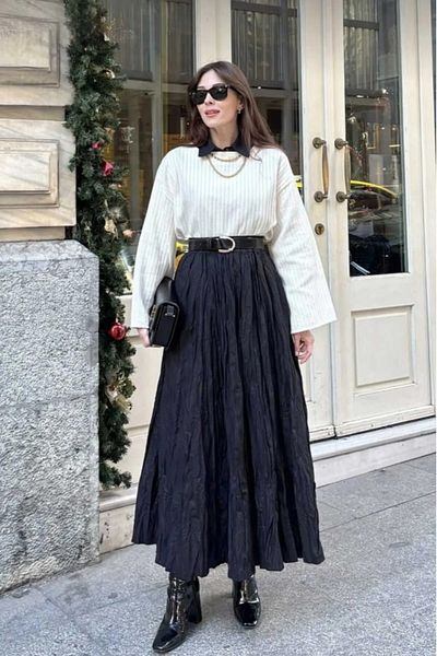 verabelle Fusta maxi din țesătură pliată și șifonată Mărimea standard între 36 și 46