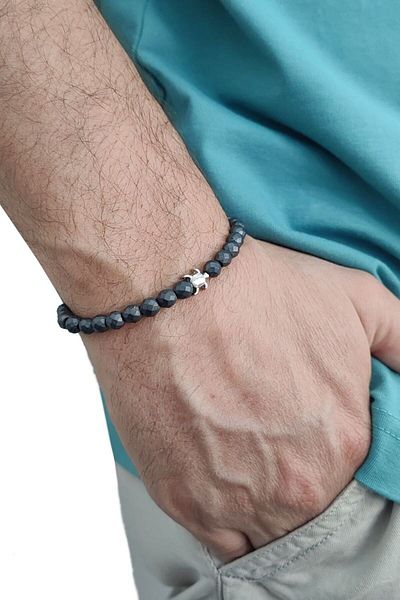Chavin Elastic Natural Hematite Stone Men's Bracelet Ey30