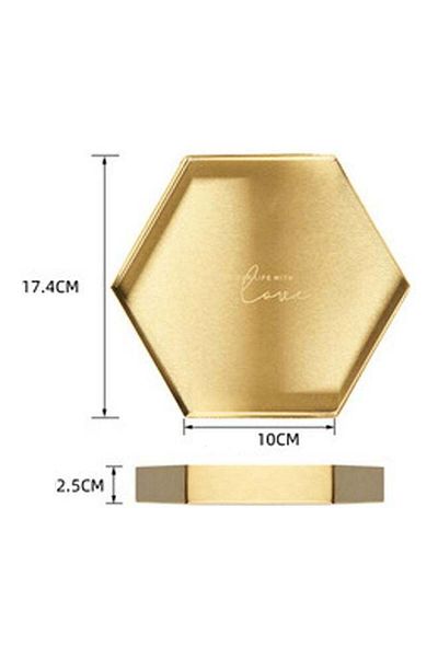 COOYA Hexagonal Metal Tray, Home Decoration Tray for Jewelry Cosmetics/Car Keys/Desserts,Gold-colored