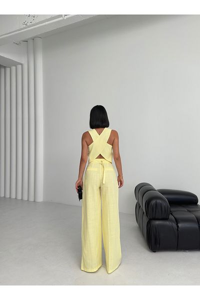 OUZ Fashion Women's Linen Cross-Back Pocket Pants Double Set