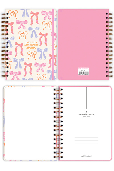 Matt Notebook 2025-2026 A5 Akademik Ajanda Spiralli 15x21 cm - 17 Aylık Fiyonklar