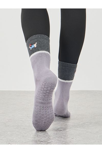 Styli Color Block Silicon Base Yoga Socks with Puppy Print