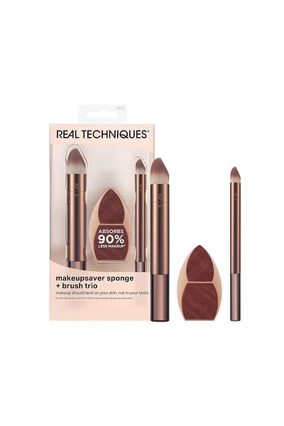 Real Techniques Makeupsaver Sponge + Brush Trio, Makeup Blending Sponge & Brushes For Liquid & Cream