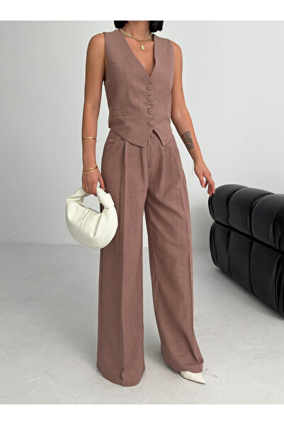 OUZ Fashion Women's Linen Cross-Back Pocket Pants Double Set