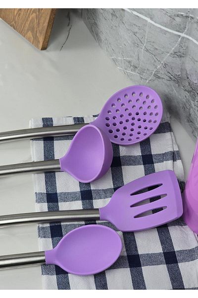 HomeTarz Silicone Serving Set - Ladle Colander Set with Stand - 5 Pieces
