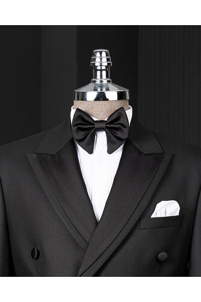 TerziAdemAltun Italian Style Slim Fit Double Breasted Jacket Pants Groom Suit Set Black T13964