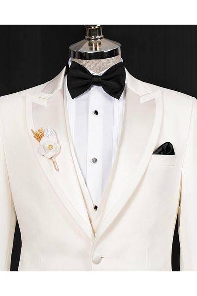 TerziAdemAltun Italian Style Slim Fit Shawl Collar Jacket Vest Pants Groom Suit Set Ecru T14333