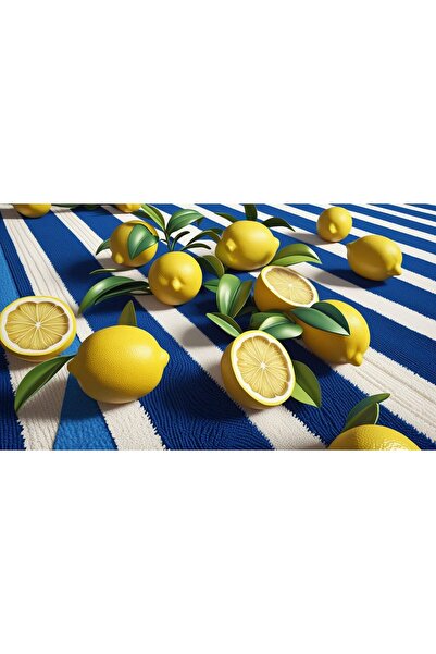 Rugs Modern Halı Kuzey Koleksiyonu Mavi Beyaz Temalı Yaprak ve Limon Desenli ...