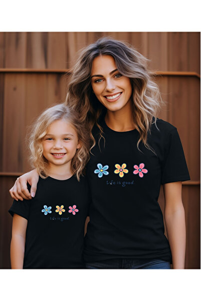 ASELİNDA تي شيرت برقبة دائرية مطبوع عليه زهور للأم والبنت (أضف قطعتين إلى الس...