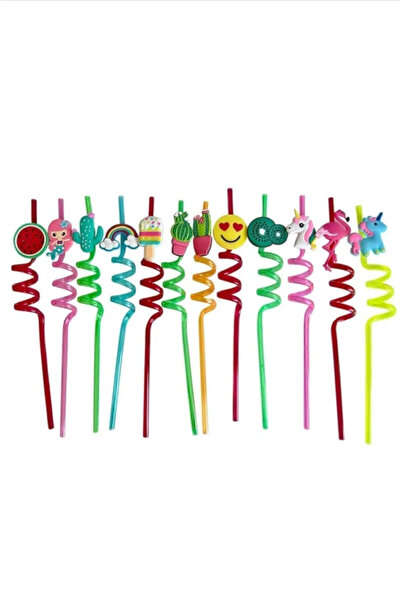 AYGÖREN HOME 4 Adet Sevimli Renkli Emojili Pipet- Kokteyl Ev Dekorasyon