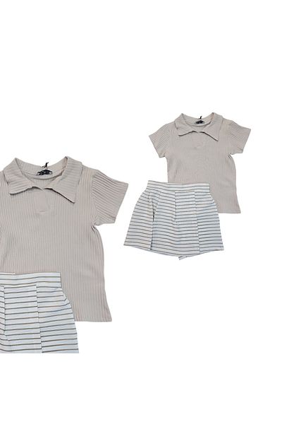 Biberon Çocuk Giyim Smile Striped Shorts Skirt Polo Neck Suit 5/9