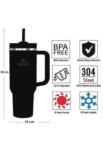 IGLOO Stadler Thermo Mug 1.2 Liter Flask with Straw Black