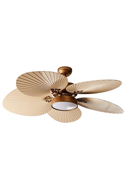 BELIANI Altın Renkli Işıklı Tavan Vantilatörü,Uzaktan Kumandalı, Zamanlayıcılı, LED Aydınlatmalı