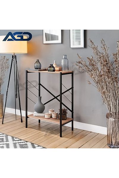 AGD Console Entry Table, Side Table and Coffee Corner, 3-Shelf Wood Bookcase to Meet All Your Needs - Brown