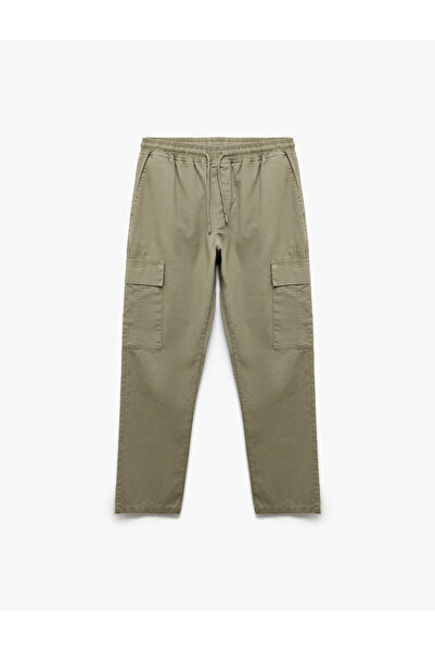 Koton Beli Bağcıklı Cep Detaylı Keten Pamuk Karışımlı Kargo Pantolon