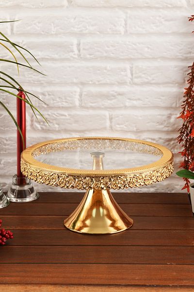 HELVACIOĞLU AKSESUAR Standing Glass Cake Stand - Cake Stand & Cake, Cookie Stand Dowry Holder 30 cm