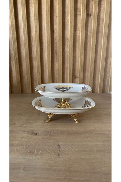 Bigart 2'li Big Art Lüks Sunum Tabağı, Altın Yaldızlı Çerezlik, Kahvaltı Tabağı