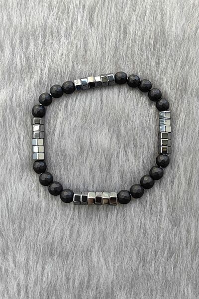 Chavin Elastic Natural Hematite Stone Men's Bracelet Ey29