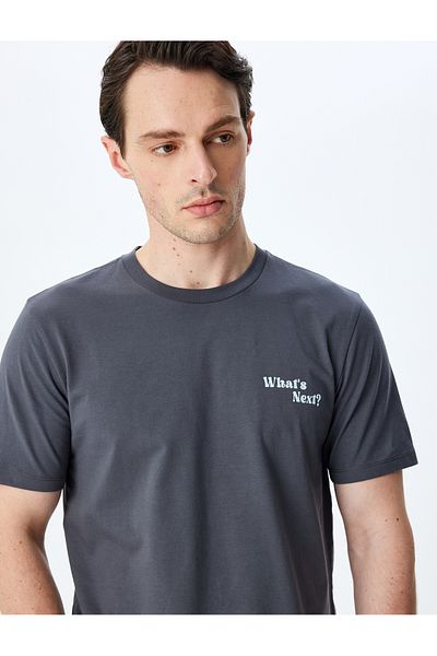Koton Slogan Printed Crew Neck Short Sleeve Cotton Slim Fit T-Shirt