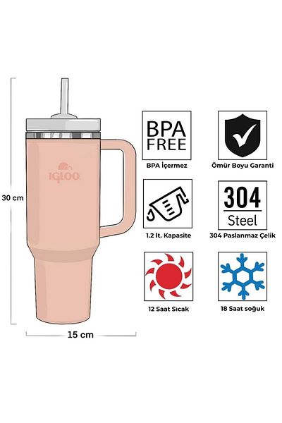 IGLOO Stadler Thermo Mug 1.2 Liter Flask with Straw Salmon